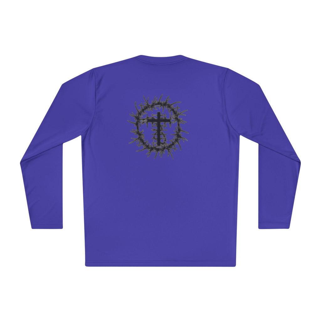Romans 5:8 Long Sleeve Tee — Crown of Thorns Christian Faith Shirt