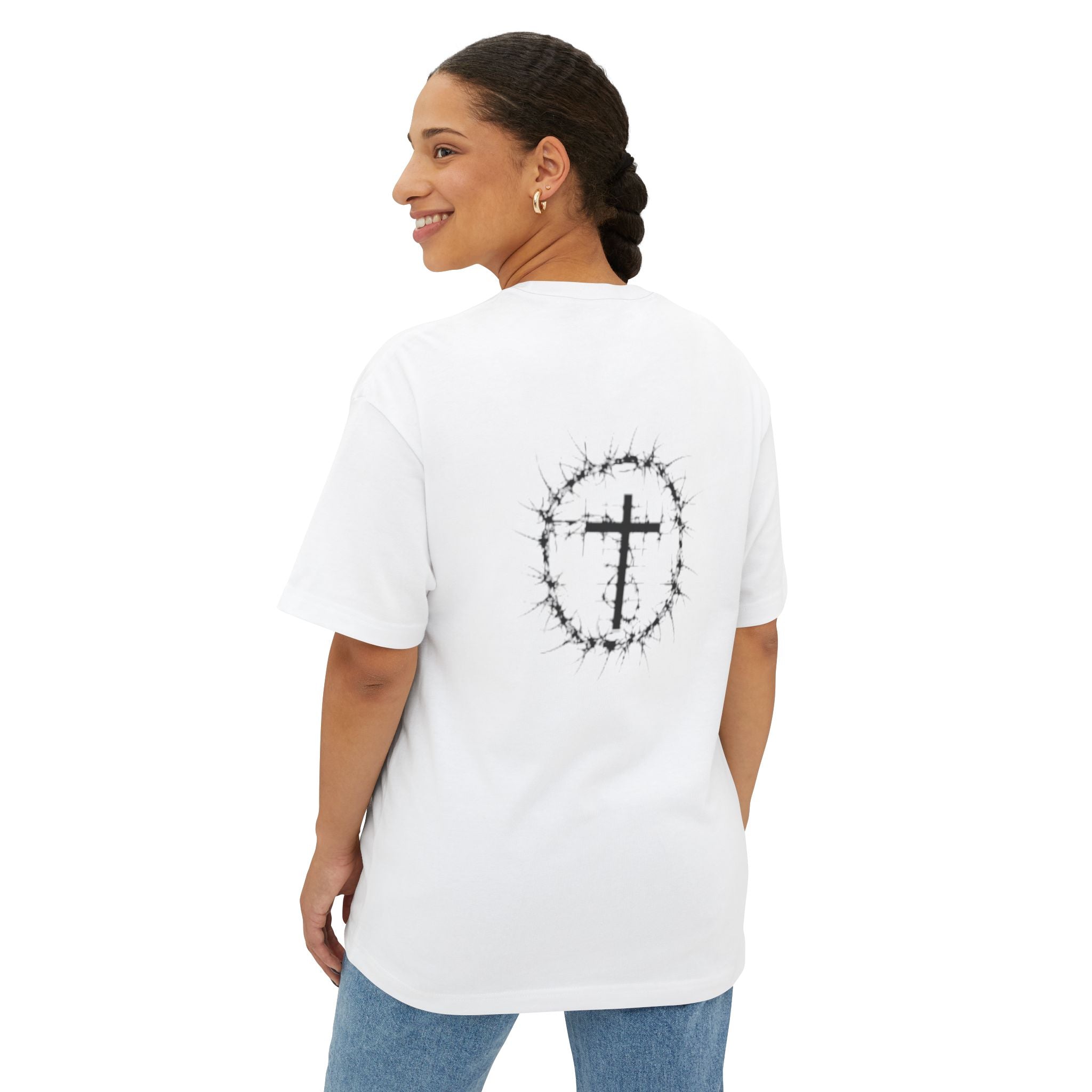 Romans 8:38 Tee — Christian Cross & Crown of Thorns Oversized Shirt