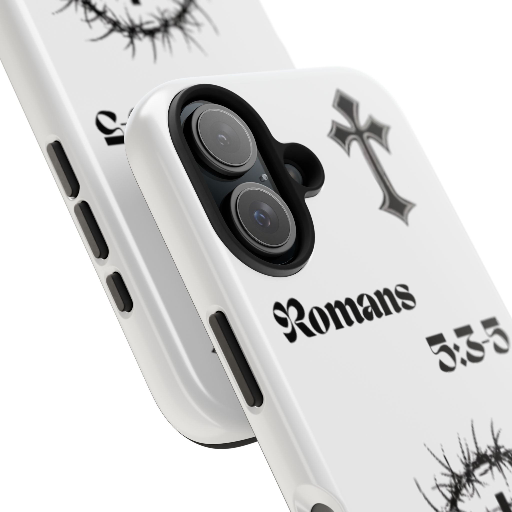 Romans 5:3-5 Christian Tough Phone Case — Inspirational Cross & Crown of Thorns Design
