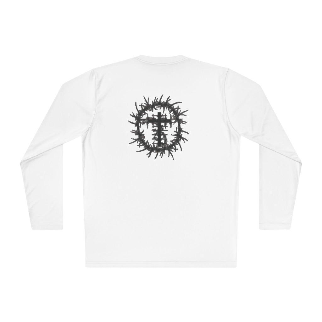Romans 5:8 Long Sleeve Tee — Crown of Thorns Christian Faith Shirt