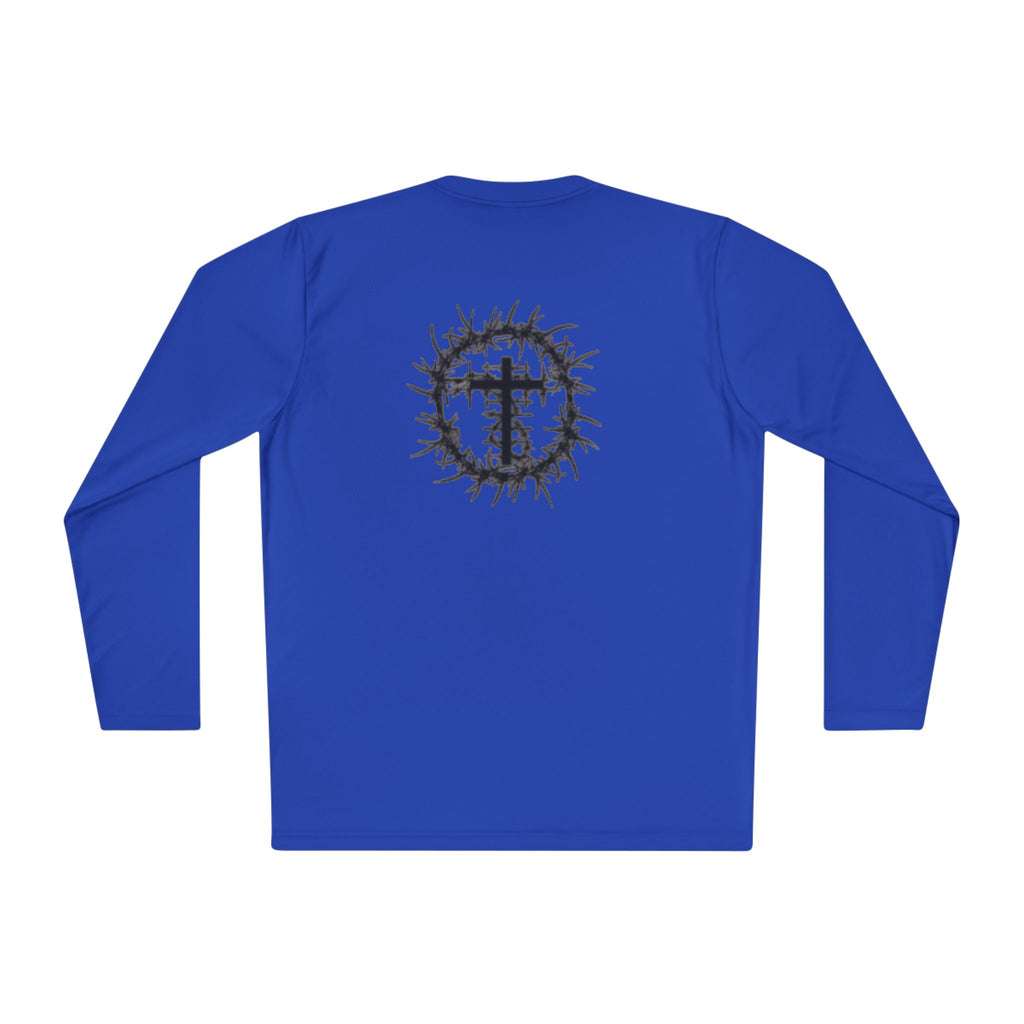 Romans 5:8 Long Sleeve Tee — Crown of Thorns Christian Faith Shirt