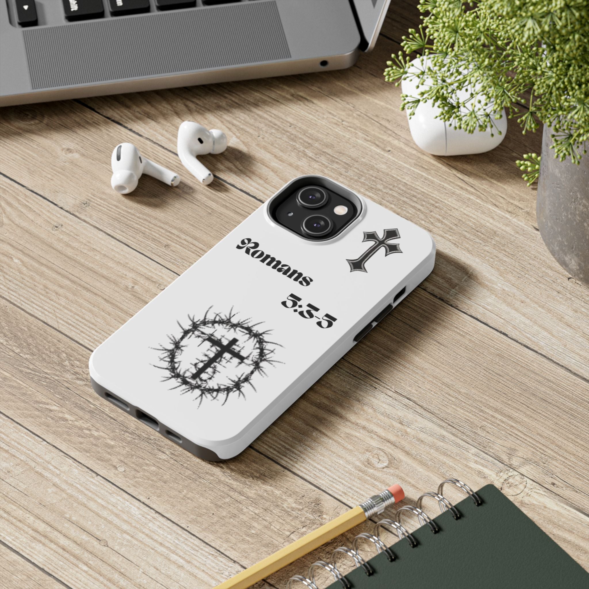 Romans 5:3-5 Christian Tough Phone Case — Inspirational Cross & Crown of Thorns Design