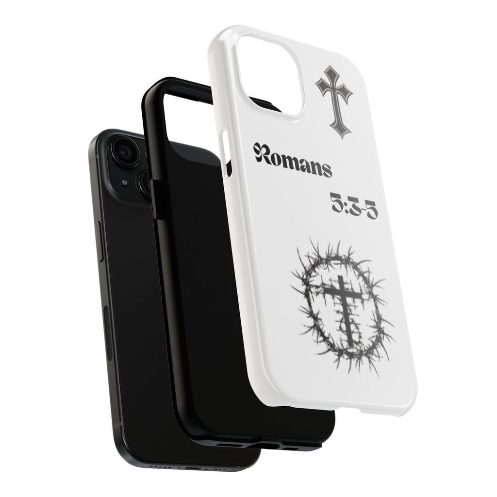Romans 5:3-5 Christian Tough Phone Case — Inspirational Cross & Crown of Thorns Design