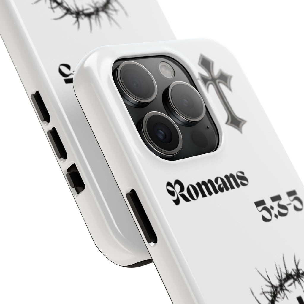 Romans 5:3-5 Christian Tough Phone Case — Inspirational Cross & Crown of Thorns Design