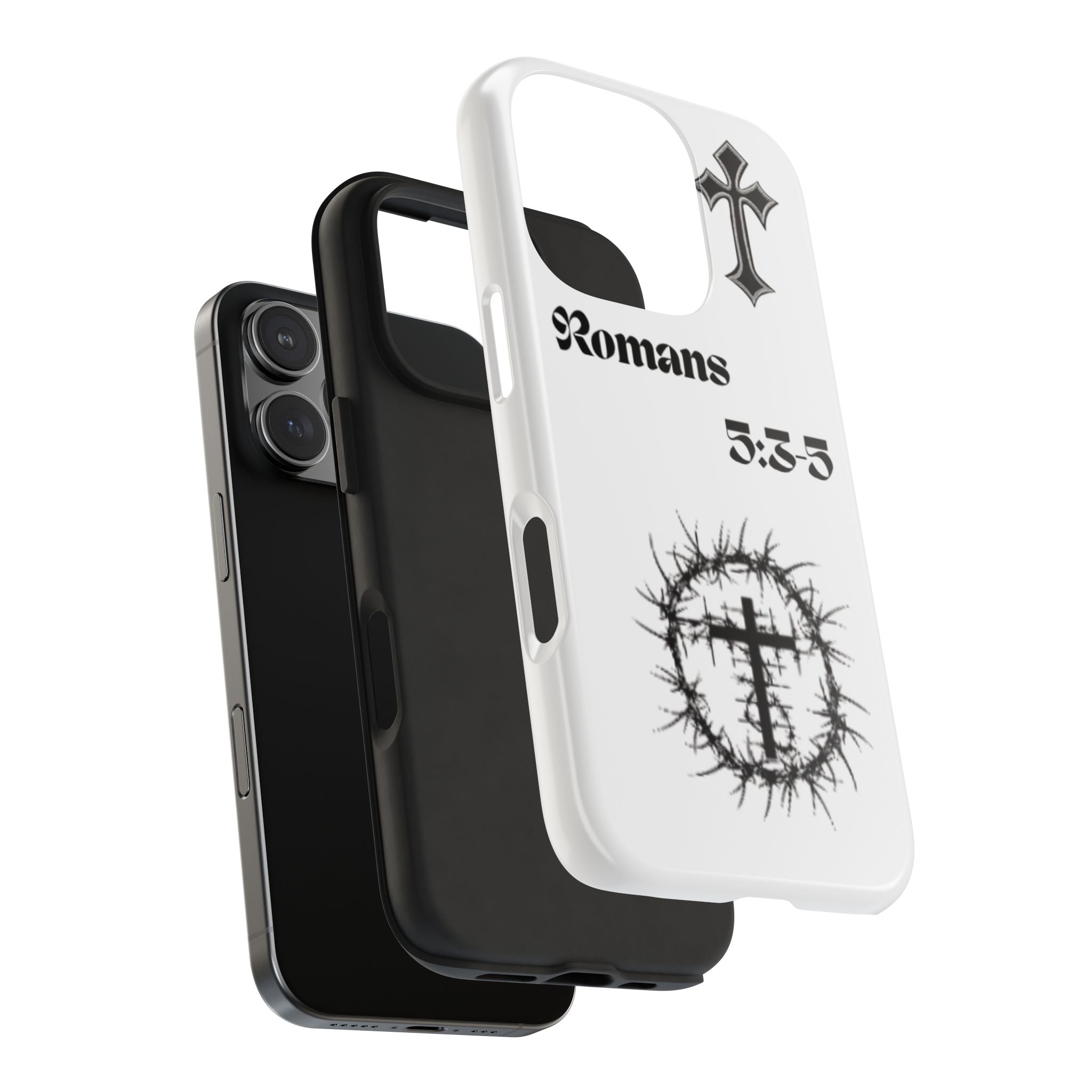 Romans 5:3-5 Christian Tough Phone Case — Inspirational Cross & Crown of Thorns Design