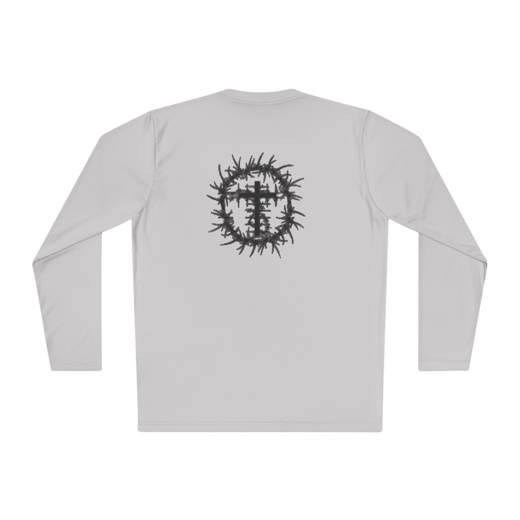 Romans 5:8 Long Sleeve Tee — Crown of Thorns Christian Faith Shirt