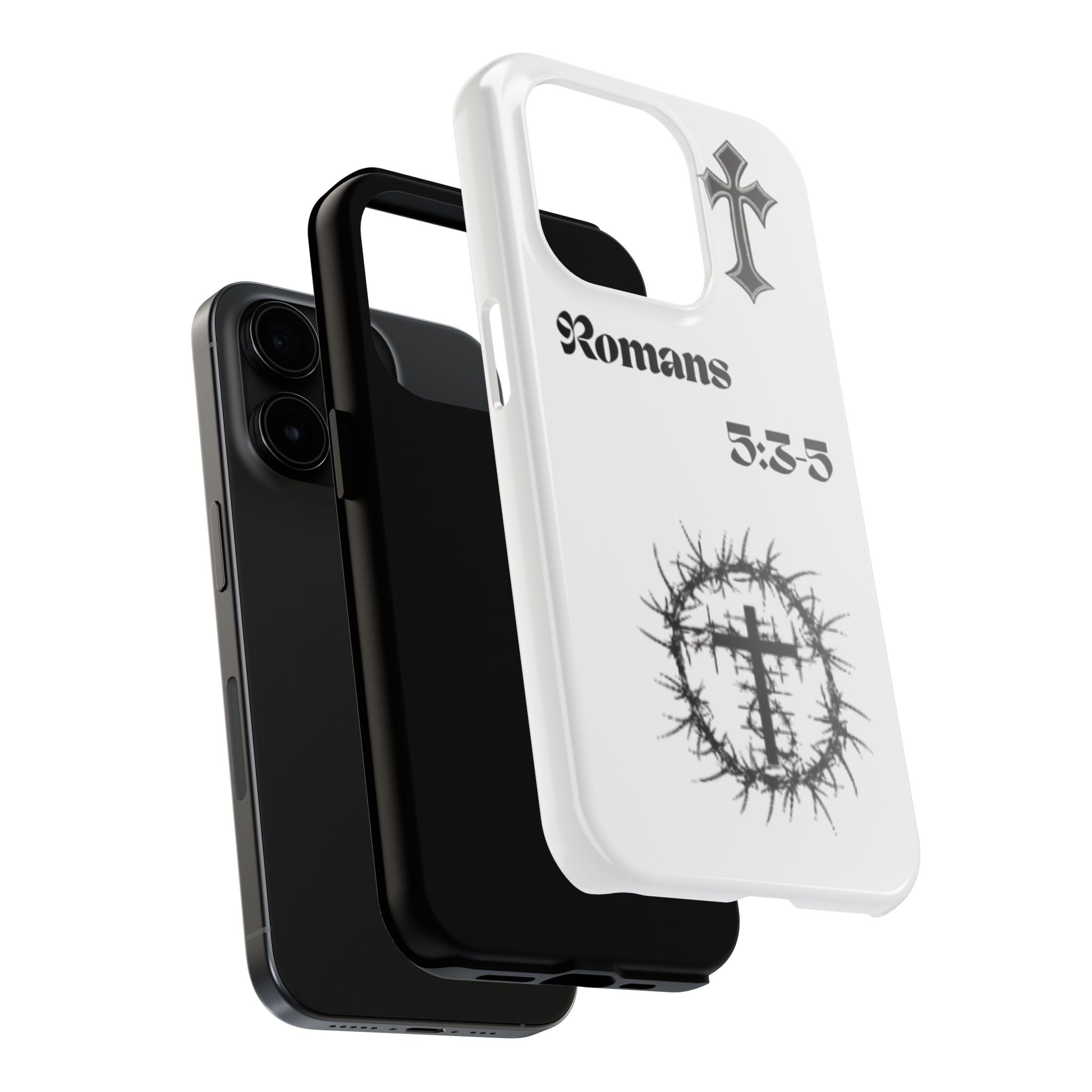 Romans 5:3-5 Christian Tough Phone Case — Inspirational Cross & Crown of Thorns Design