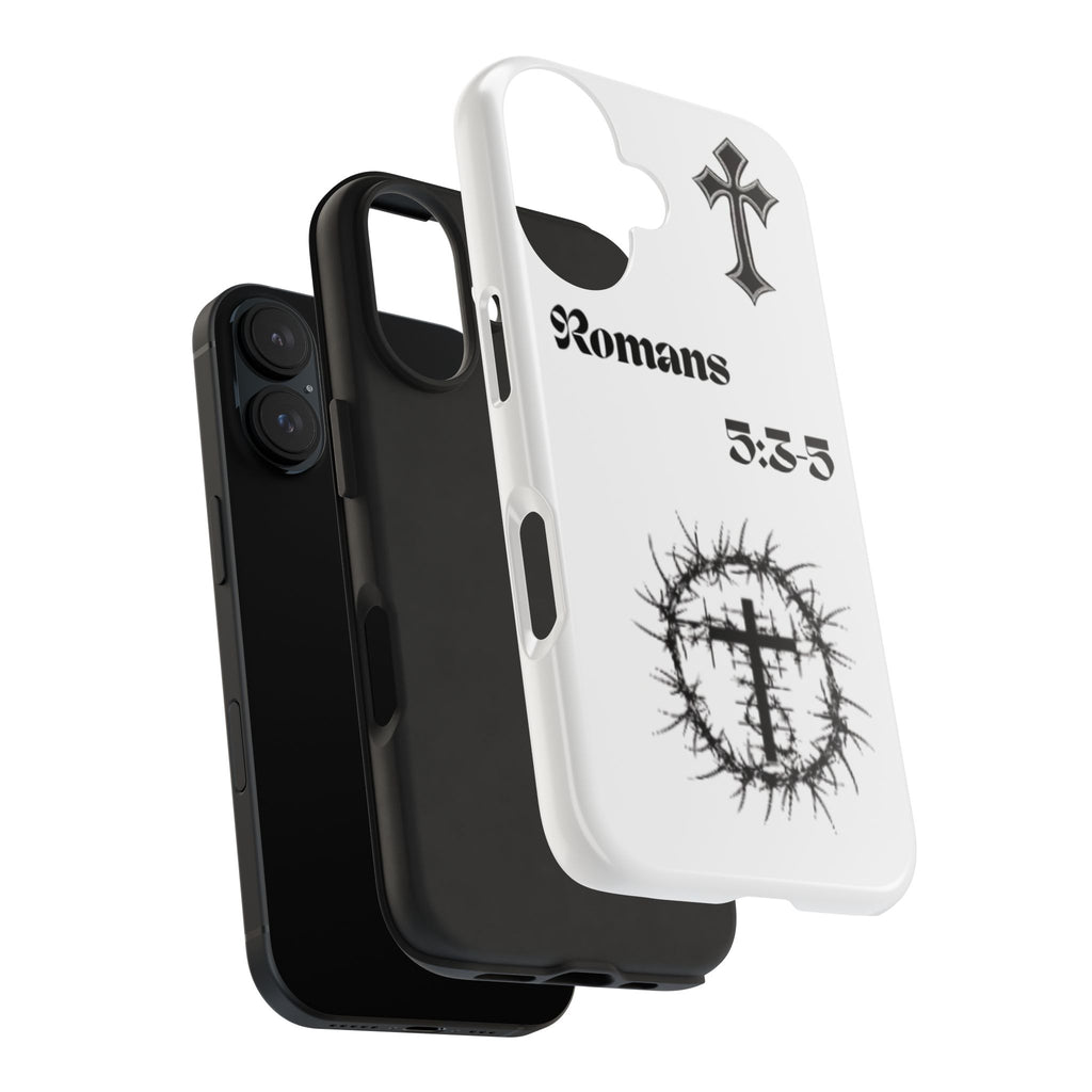 Romans 5:3-5 Christian Tough Phone Case — Inspirational Cross & Crown of Thorns Design