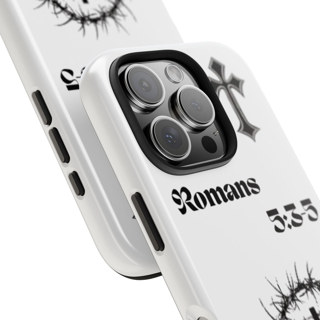 Romans 5:3-5 Christian Tough Phone Case — Inspirational Cross & Crown of Thorns Design