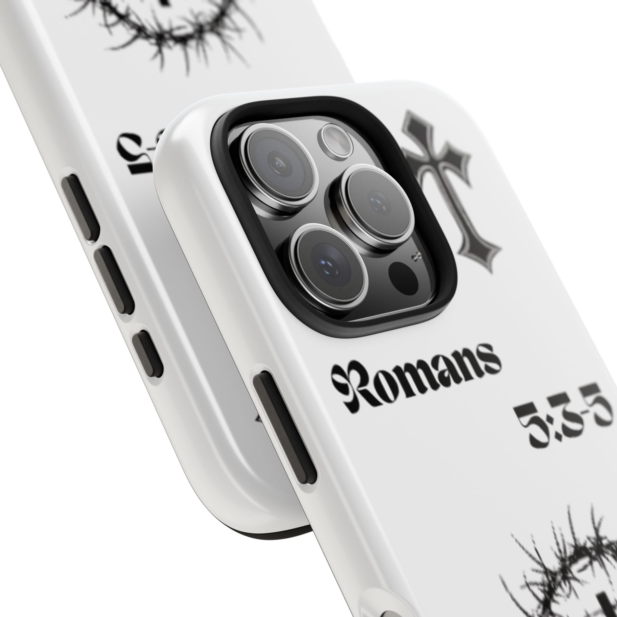 Romans 5:3-5 Christian Tough Phone Case — Inspirational Cross & Crown of Thorns Design